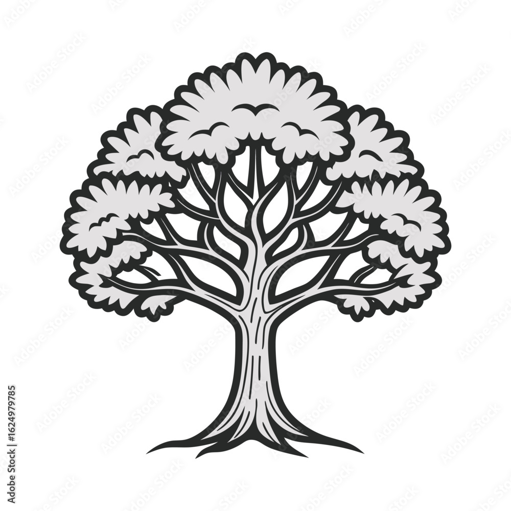 Naklejka premium Stylized tree with lush canopy isolated on white background