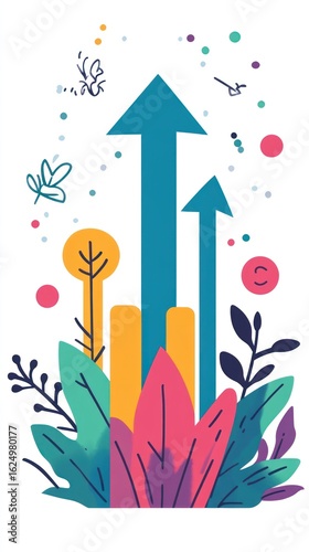 Flourishing Growth: An Illustration of Upward Trend and Nature's Prosperity