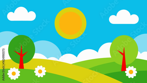 Bright Spring Landscape Featuring a Vibrant Tree Canopy Vector Art