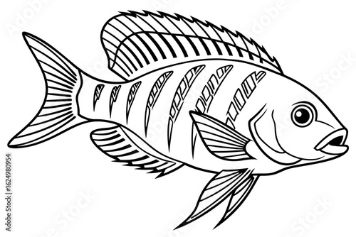 coloring page line art the cichlid fish black vector