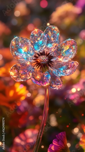 Crystal Flower in a Dreamy Garden: A Surreal Bloom