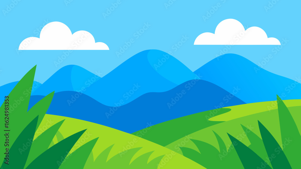 Obraz premium Refreshing Vector Landscape with Textured Grass and Open Blue Sky