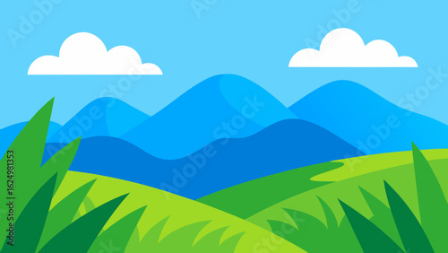 Refreshing Vector Landscape with Textured Grass and Open Blue Sky
