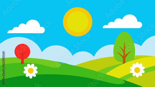 Bright Spring Landscape Featuring a Tree Canopy and Vibrant Greenery
