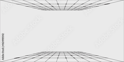 Wireframe landscape. Vector perspective grid. Digital cyberspace. Network connection structure. Futuristic wireframe texture. Analysis a network connection.