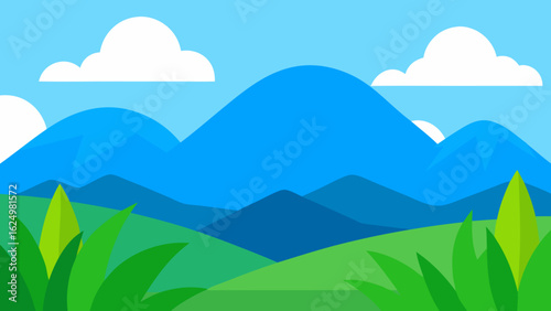 Refreshing Vector Landscape with Textured Grass and Open Blue Sky