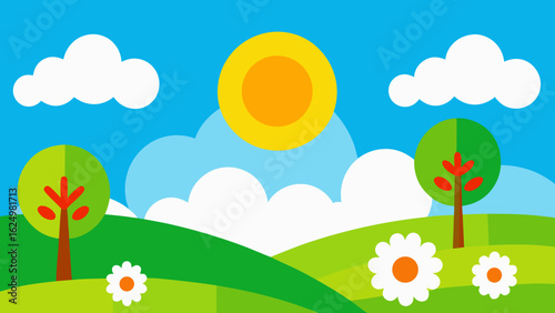 Bright Spring Landscape Featuring a Tree Canopy and Vibrant Greenery