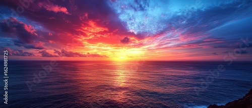 Fiery Sunset Over the Ocean: A Vivid Display of Nature's Majesty