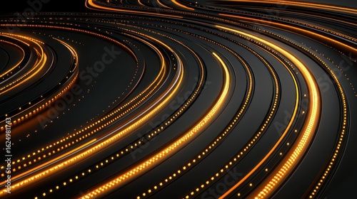Abstract Black and Gold Swirling Design, Futuristic Technology Background