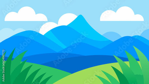 Refreshing Vector Landscape with Textured Grass and Open Blue Sky