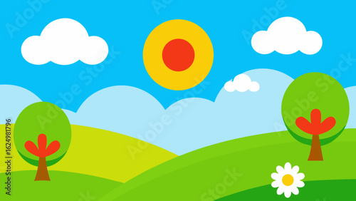 Bright Spring Landscape Featuring a Tree Canopy and Vibrant Greenery