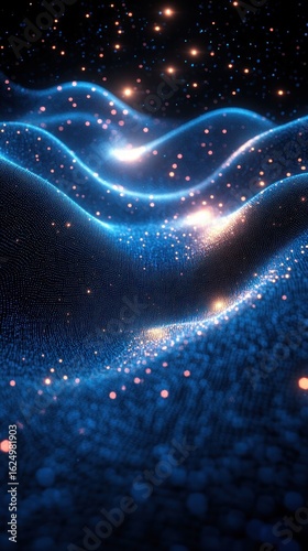 Abstract Blue Cosmic Waves: Glimmering Celestial Landscape