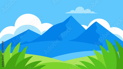 Refreshing Vector Landscape with Textured Grass and Open Blue Sky