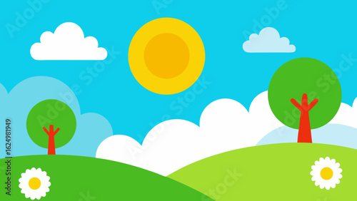 Bright Spring Landscape Featuring a Tree Canopy and Vibrant Greenery