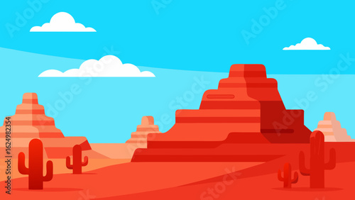 Serene Desert Plateau Landscape in Cartoon Vector Art Style Background