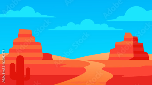 Serene Desert Plateau Landscape in Cartoon Vector Art Style Background