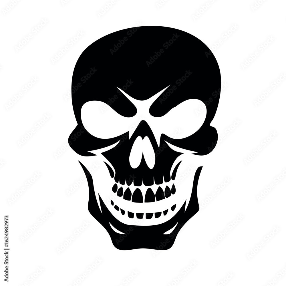 Obraz premium Black skull with sharp teeth and empty eye sockets white bone