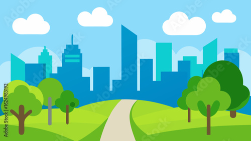Lively City Park Background Vector Art Style Urban Nature Illustration
