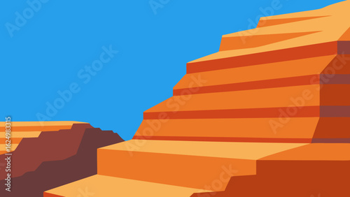 Flat 2D Vector Background Layered Sandstone Cliffs Nature Landscape