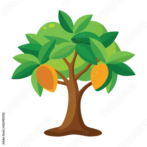 Cartoon orange tree with fruit isolated on white background