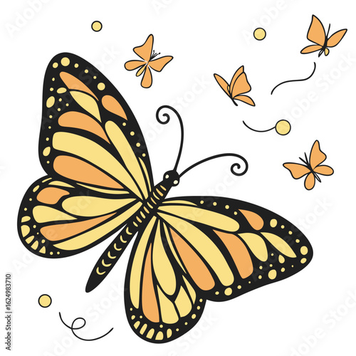 Isolated colorful monarch butterfly vector illustration with delicate wings on a white background