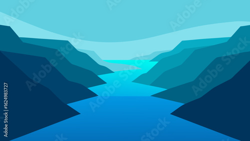 Clean River Canyon Vector Background Nature Landscape Illustration
