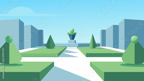 Minimalist Sculpture Garden Vector Urban Art Nature Illustration