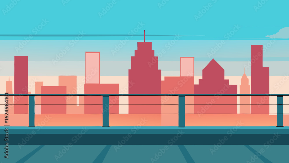 Obraz premium Modern Skyline Spacious Concrete Plaza Vector Urban City View Illustration