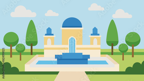 Structured Architectural Park Cartoon Vector Urban Nature Illustration