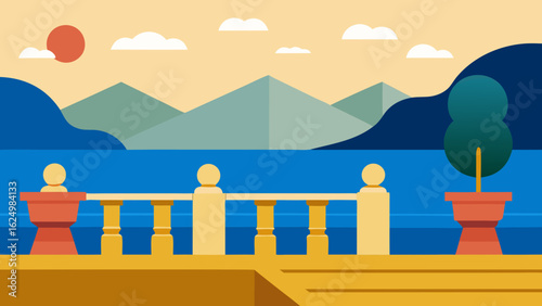 Hill Terrace Balustrade Railing Vector Background Nature Landscape