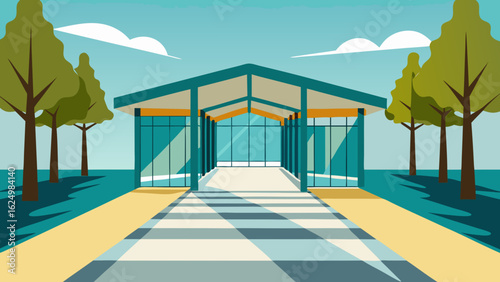 Neat Public Library Plaza Background Urban Architecture Illustration