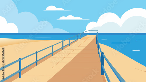 Minimalist Beach Promenade Background Coastal Ocean Scene Illustration