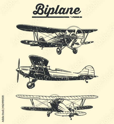 vector illustration of  vintage biplane 