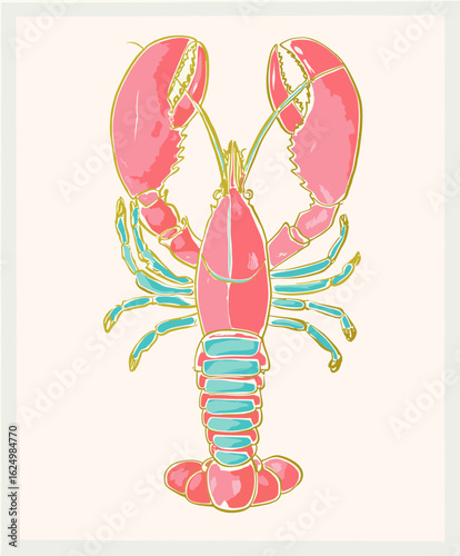 Colorful illustration of a lobster on a soft background  