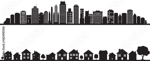 detailed cityscape with suburban homes vector for website banners brochures and property development materials