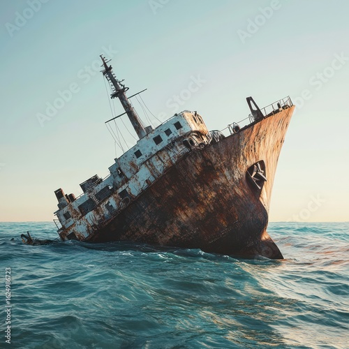 Rusty shipwreck at sea