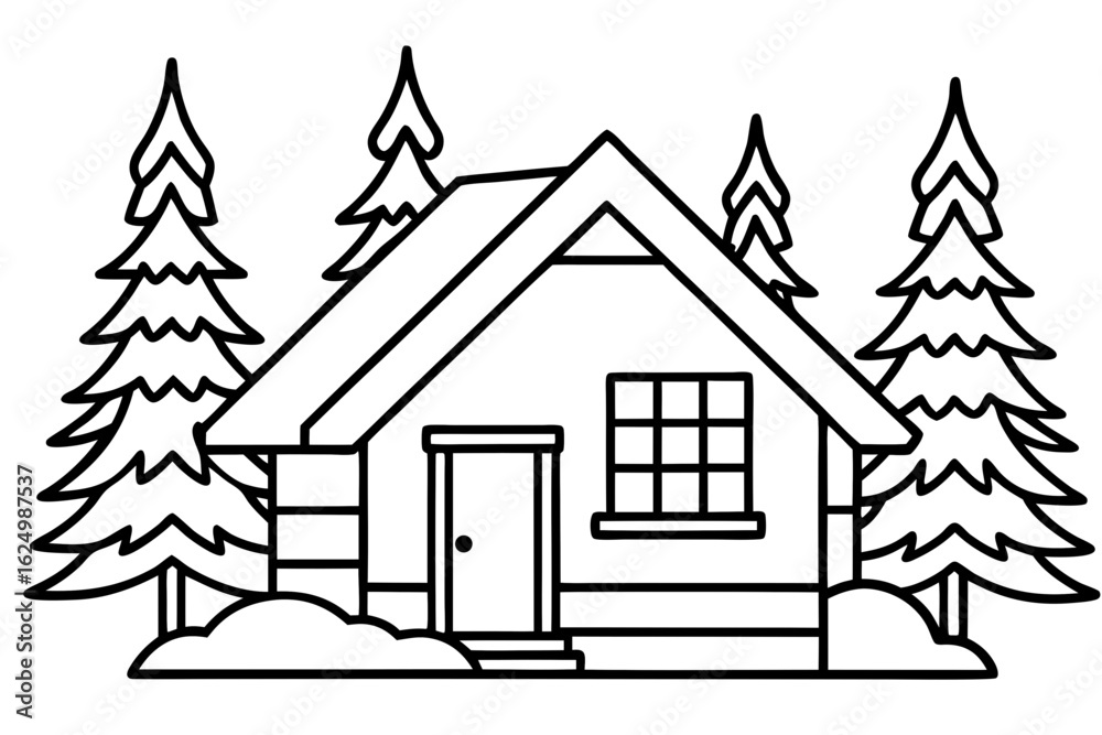Naklejka premium Cozy Snow Cabin Minimalist Line Art