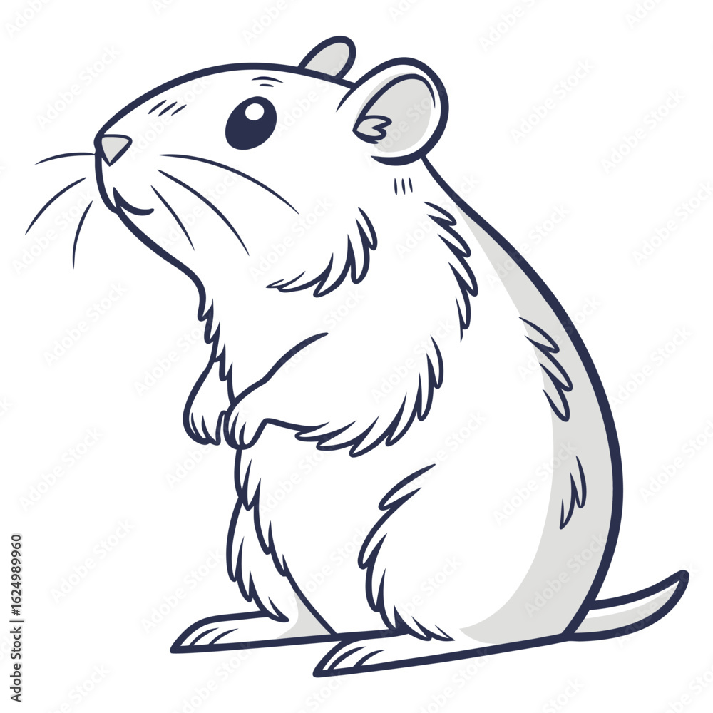 Fototapeta premium Funny cartoon vector illustration of a cute white rat, a rodent mammal, on a white background