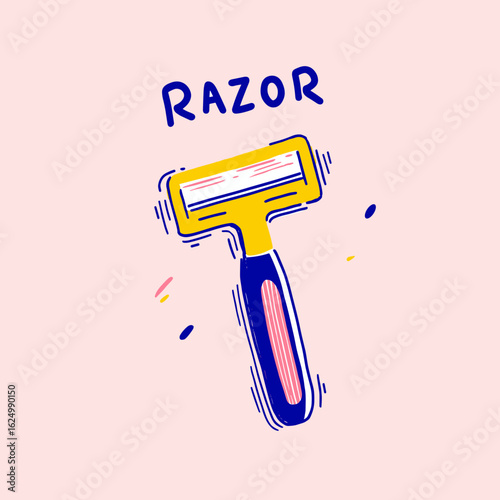 Cartoon razor illustration with colorful design on pink background  