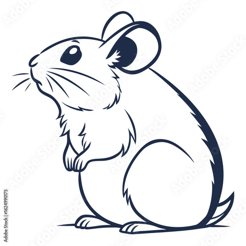 Cute vector illustration of a cartoon mouse character, a funny small pet rodent with a long tail, isolated on a white background