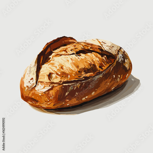 Fresh crusty bread loaf on a neutral background  