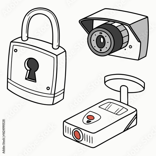 Collection of security devices including a padlock surveillance camera and body camera for protection and safety