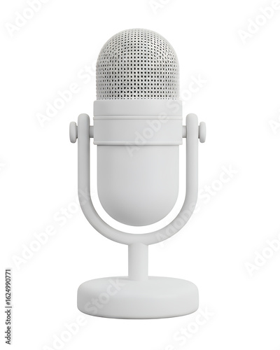 Clean white microphone ready for podcasting or recording professional audio in a studio setting for voiceovers or broadcasting