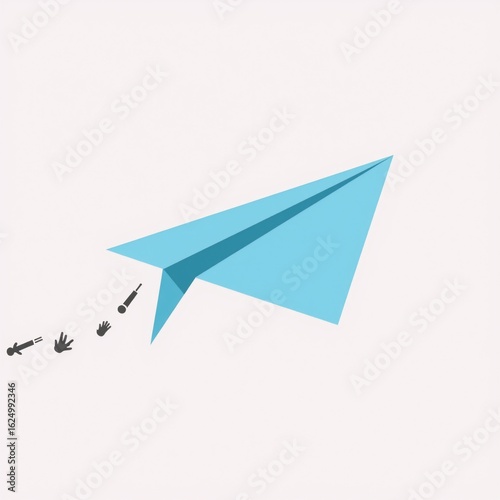 Wallpaper Mural Cool crisp origami-style digital illustration of a light blue paper airplane in flight against a white background with dotted lines Torontodigital.ca