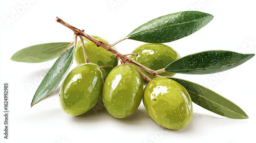 Wallpaper Mural Green olives with leaves, generative AI style, isolated on transparent background  Torontodigital.ca