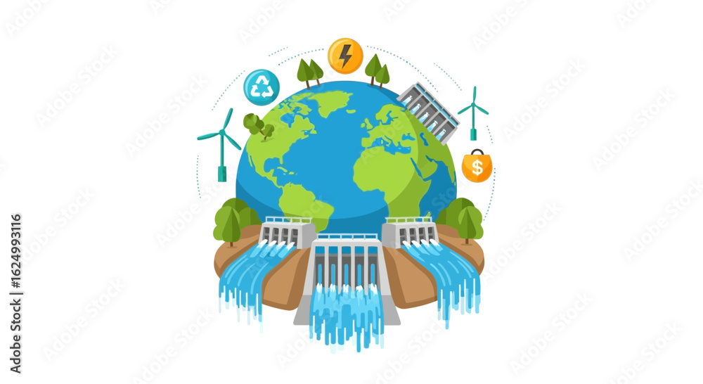 Naklejka premium Global Energy Transition with Earth, Renewable Sources, and Human Impact