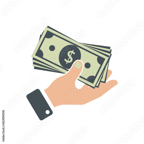 A hand holding a stack of dollar bills with a dollar sign on them representing wealth and finance well being