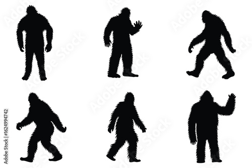 big foot yeti kong set collection pack bundle black shape icon silhouette vector flat illustration design on white background