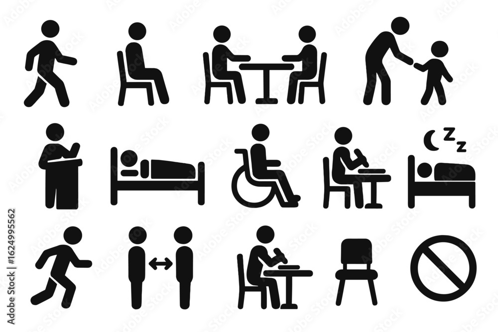 Set of human silhouettes, man icon, stick figure people pictogram, various poses, gestures and movements Set of human silhouettes, man icon, stick figure people pictogram, various poses, gestures and movements