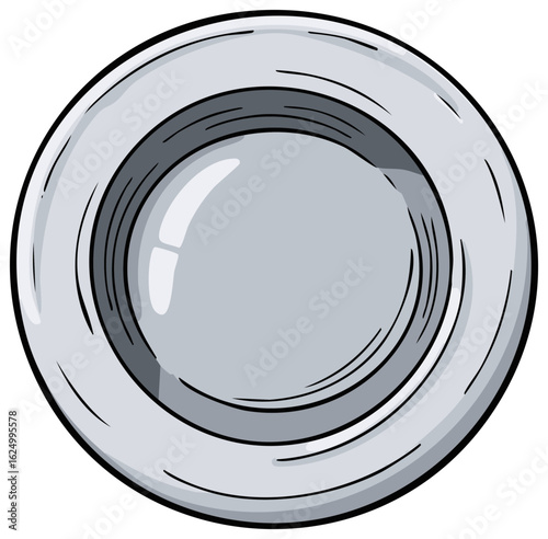 Empty Ceramic Plate with Glossy Silver Rim, Sketchy Drawing Style for Food Presentation or Decoration